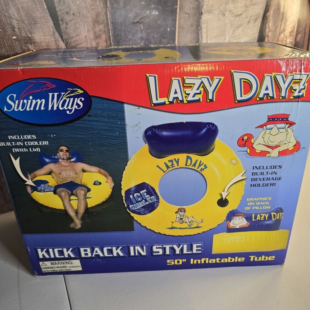 Swim‎ Ways Lazy Days 50" Inflatable Tube Pool Lake Lake Pillow Drink/ Ice Holder